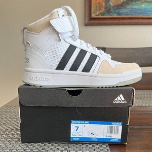 Womens Size 7 Adidas Postmove MD Basketball Shoes in White, Black and Tan